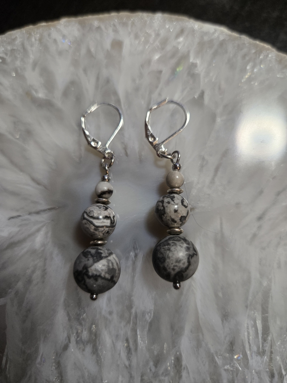 Picasso Marble Mapstone And Spiderweb Jasper Earrings